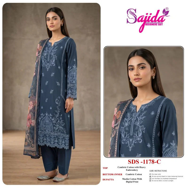 Sajida 1178 A To D Cambric Cotton Embroidered Salwar Kameez