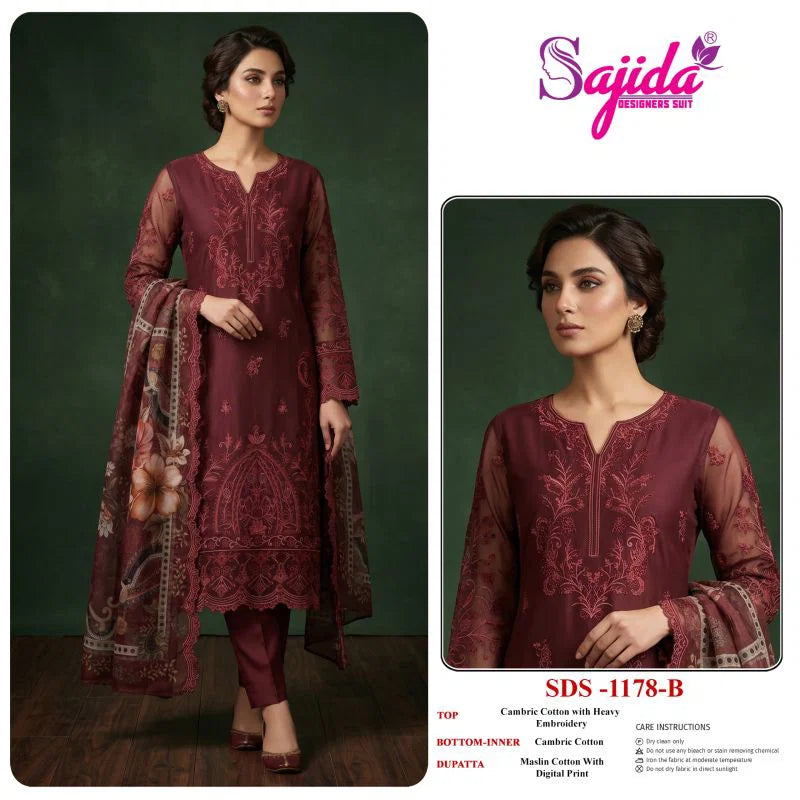 Sajida 1178 A To D Cambric Cotton Embroidered Salwar Kameez