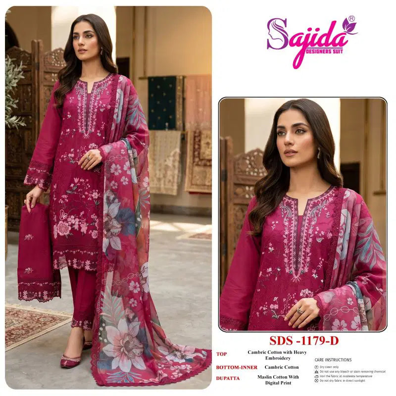Sajida 1179 A To D Cambric Cotton Embroidered Salwar Kameez