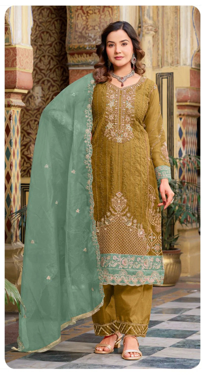 Sajida Eshal Vol 1 Organza With Embroidered Work Pakistani Salwar Kameez