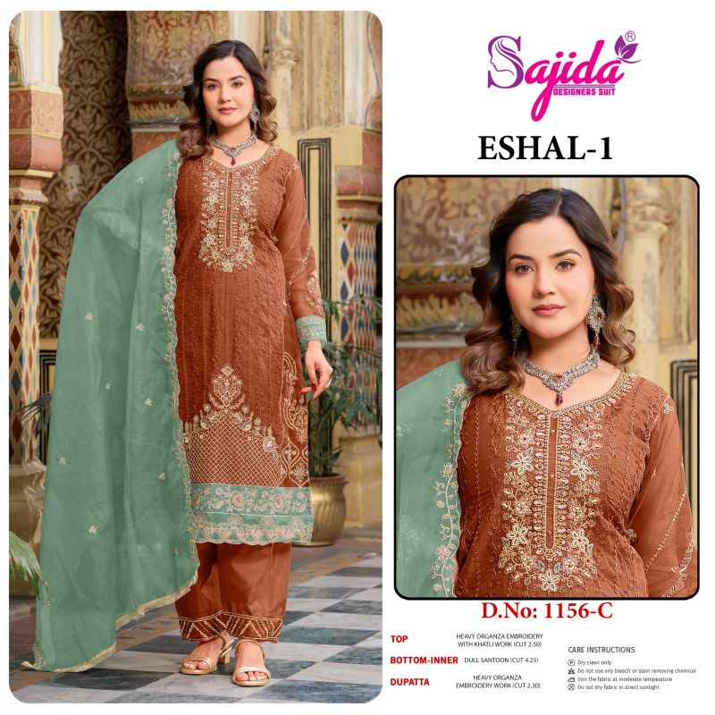 Sajida Eshal Vol 1 Organza With Embroidered Work Pakistani Salwar Kameez