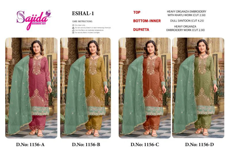 Sajida Eshal Vol 1 Organza With Embroidered Work Pakistani Salwar Kameez