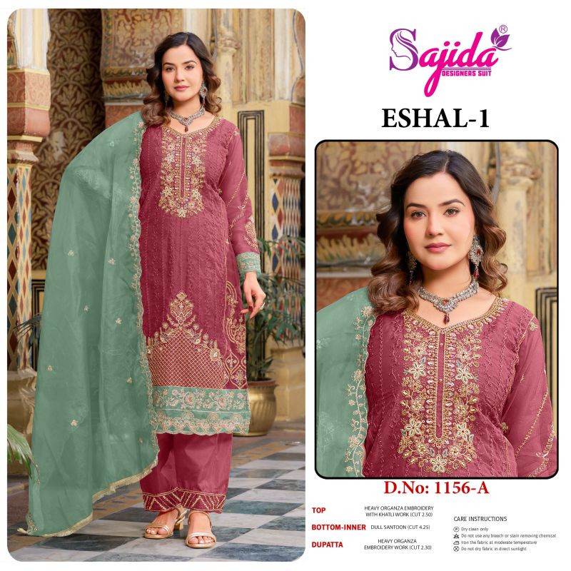 Sajida Eshal Vol 1 Organza With Embroidered Work Pakistani Salwar Kameez