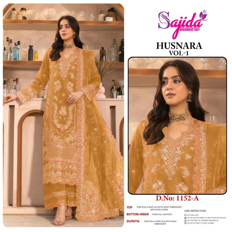 Sajida Husnara Vol 1 Dolla Silk With Embroidered Pakistani Salwar Kameez