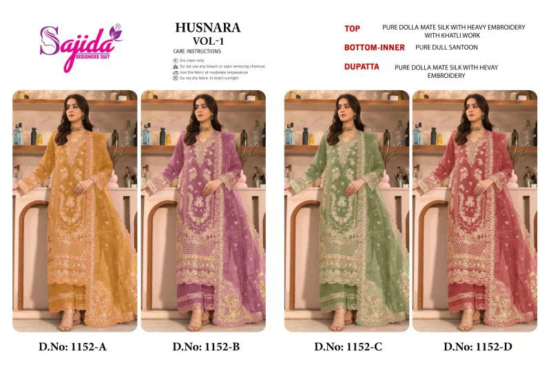 Sajida Husnara Vol 1 Dolla Silk With Embroidered Pakistani Salwar Kameez