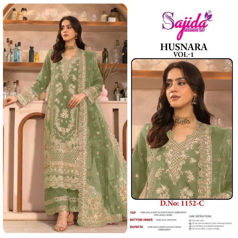 Sajida Husnara Vol 1 Dolla Silk With Embroidered Pakistani Salwar Kameez