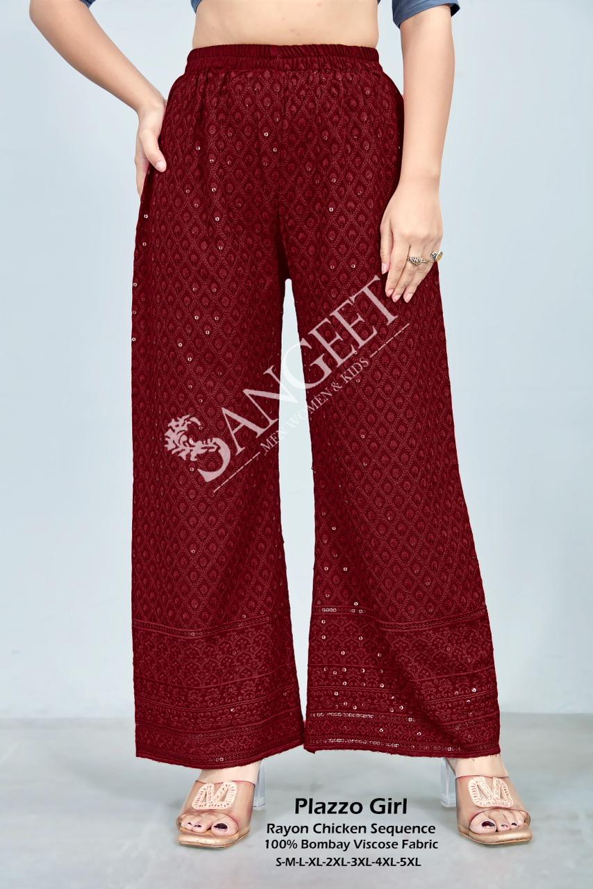 Sangeet Plazzo Girl Colors Rayon Chicken Sequence Plazzo Pant Collection