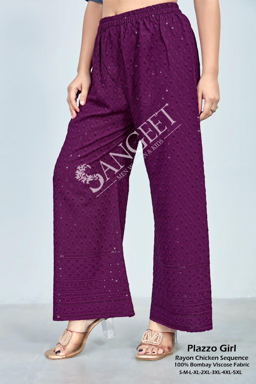 Sangeet Plazzo Girl Colors Rayon Chicken Sequence Plazzo Pant Collection