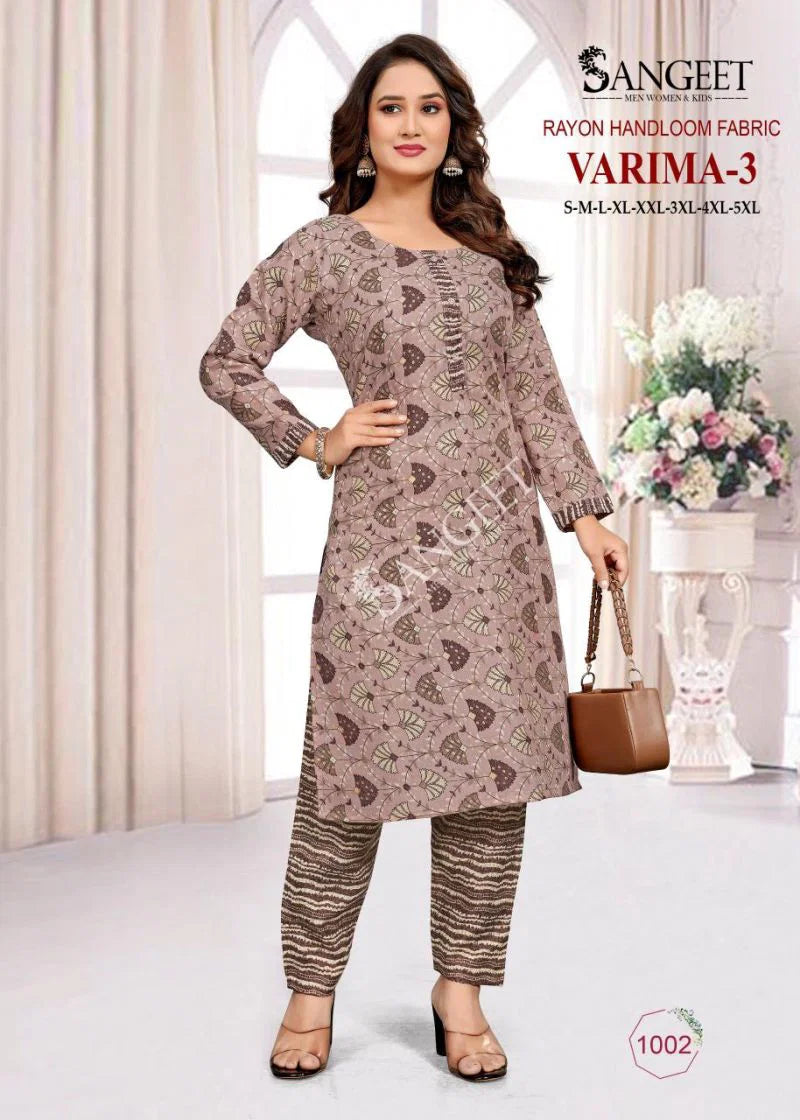 Sangeet Varima Vol 3 Rayon Handloom Kurti With Bottom Collection