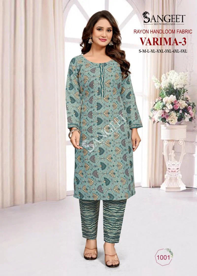 Sangeet Varima Vol 3 Rayon Handloom Kurti With Bottom Collection