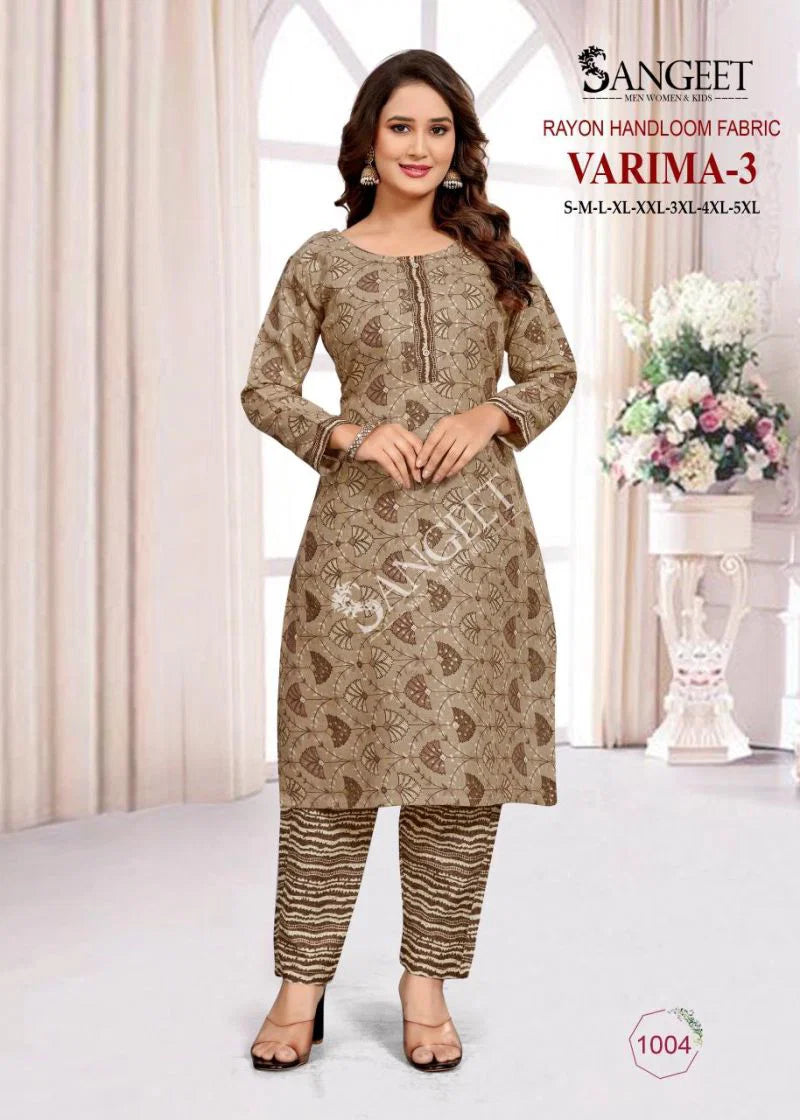 Sangeet Varima Vol 3 Rayon Handloom Kurti With Bottom Collection