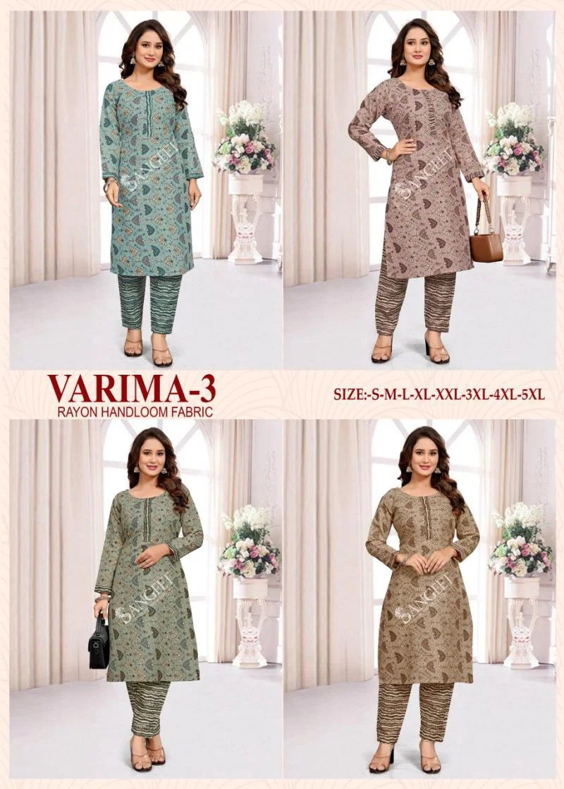 Sangeet Varima Vol 3 Rayon Handloom Kurti With Bottom Collection