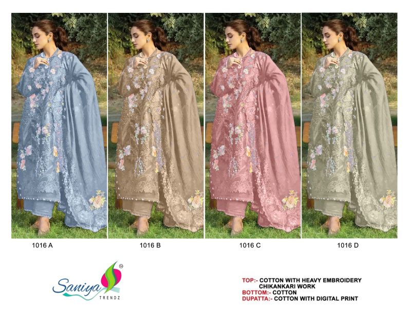 Saniya 1016 A To D Cotton Chikankari Embroidered Salwar Kameez