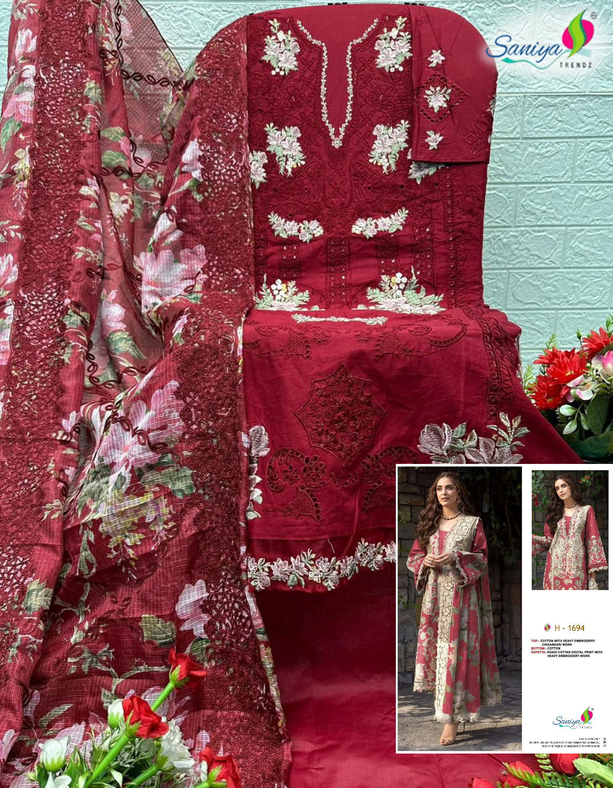 Saniya 1694 Cotton Chikankari Embroidered Salwar Kameez