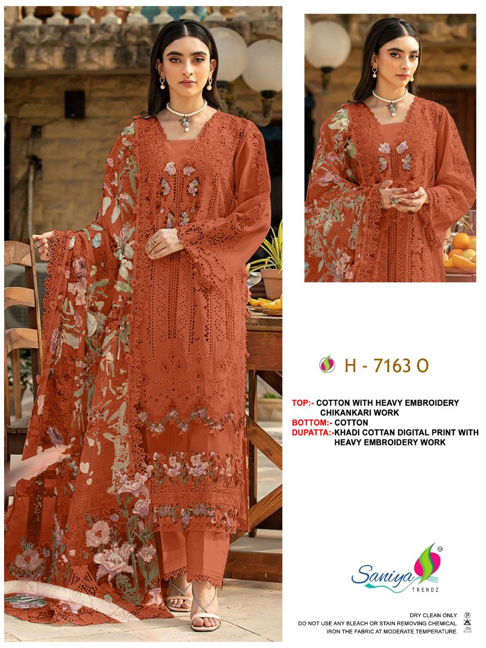 Saniya 7163 M To P Cotton With Heavy Embroidered Chikankari Work Salwar Kameez