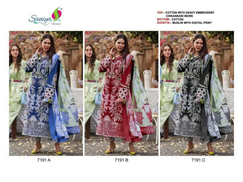 Saniya 7191 A To C Cotton Chikankari Embroidered Salwar Kameez