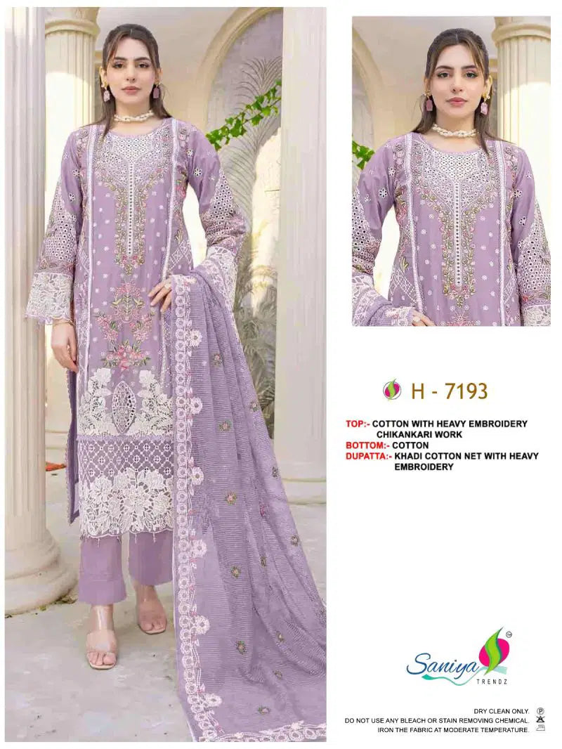 Saniya 7192 To 7194 Cotton Embroidered Salwar Kameez
