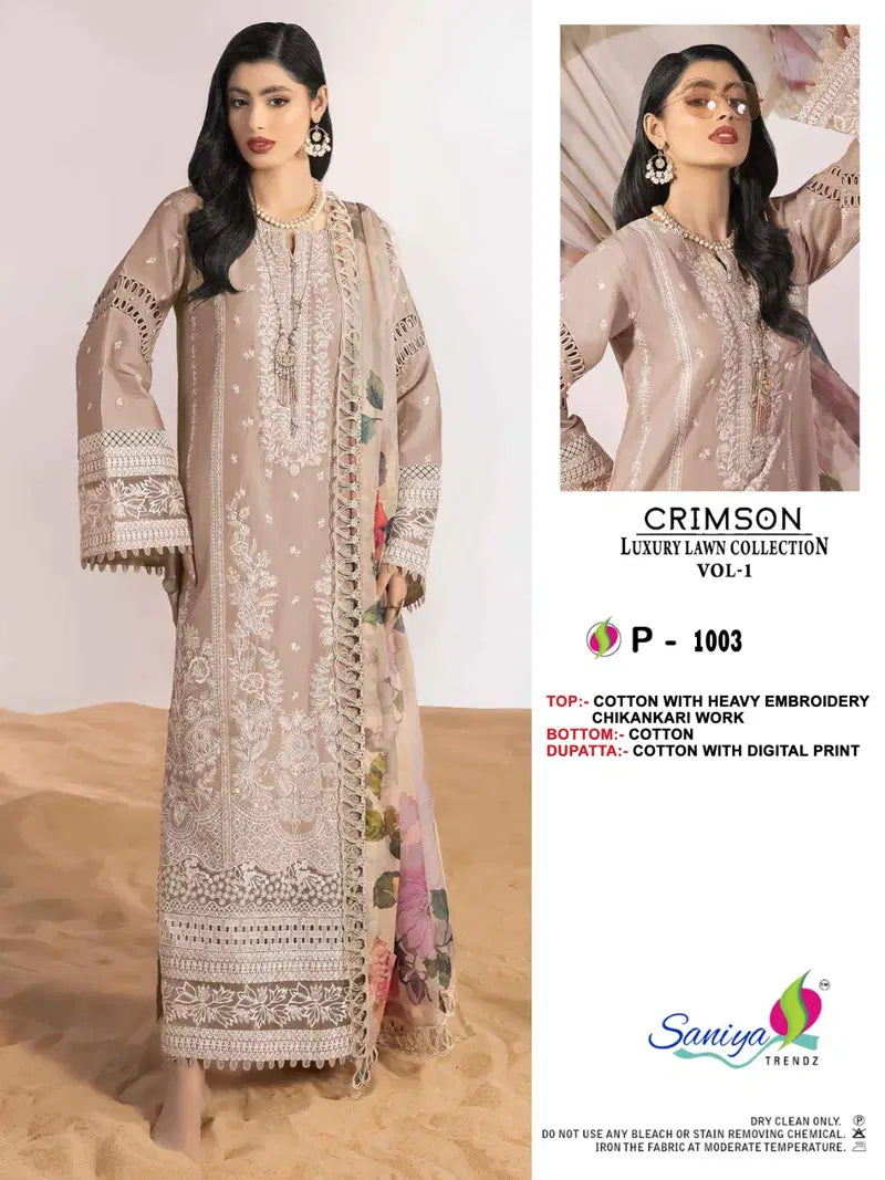 Saniya Crimson Luxury Lawn Vol 1 Cotton Embroidered Salwar Kameez