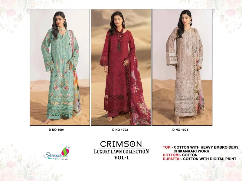 Saniya Crimson Luxury Lawn Vol 1 Cotton Embroidered Salwar Kameez