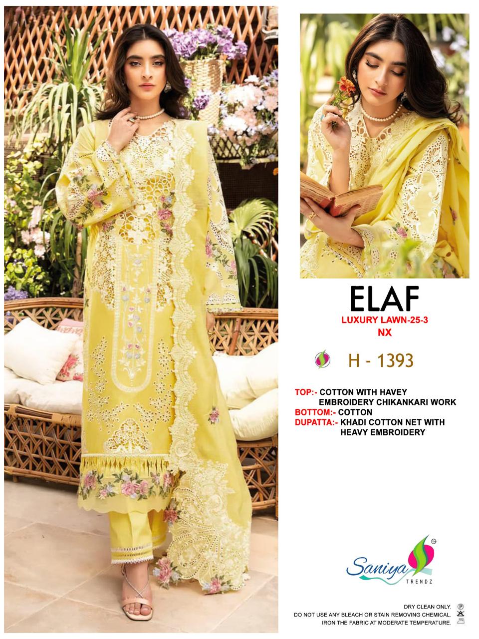 Saniya Elaf Luxury Lawn 25 Vol 3 Cotton Embroidered Salwar Kameez