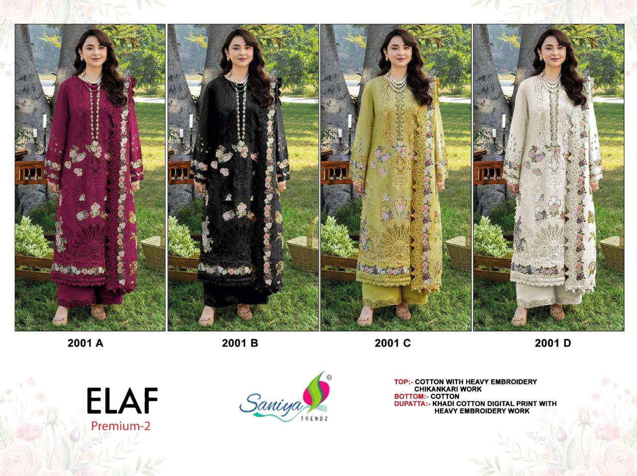 Saniya Elaf Premium Vol 2 Cotton Chikankari Embroidered Salwar Kameez