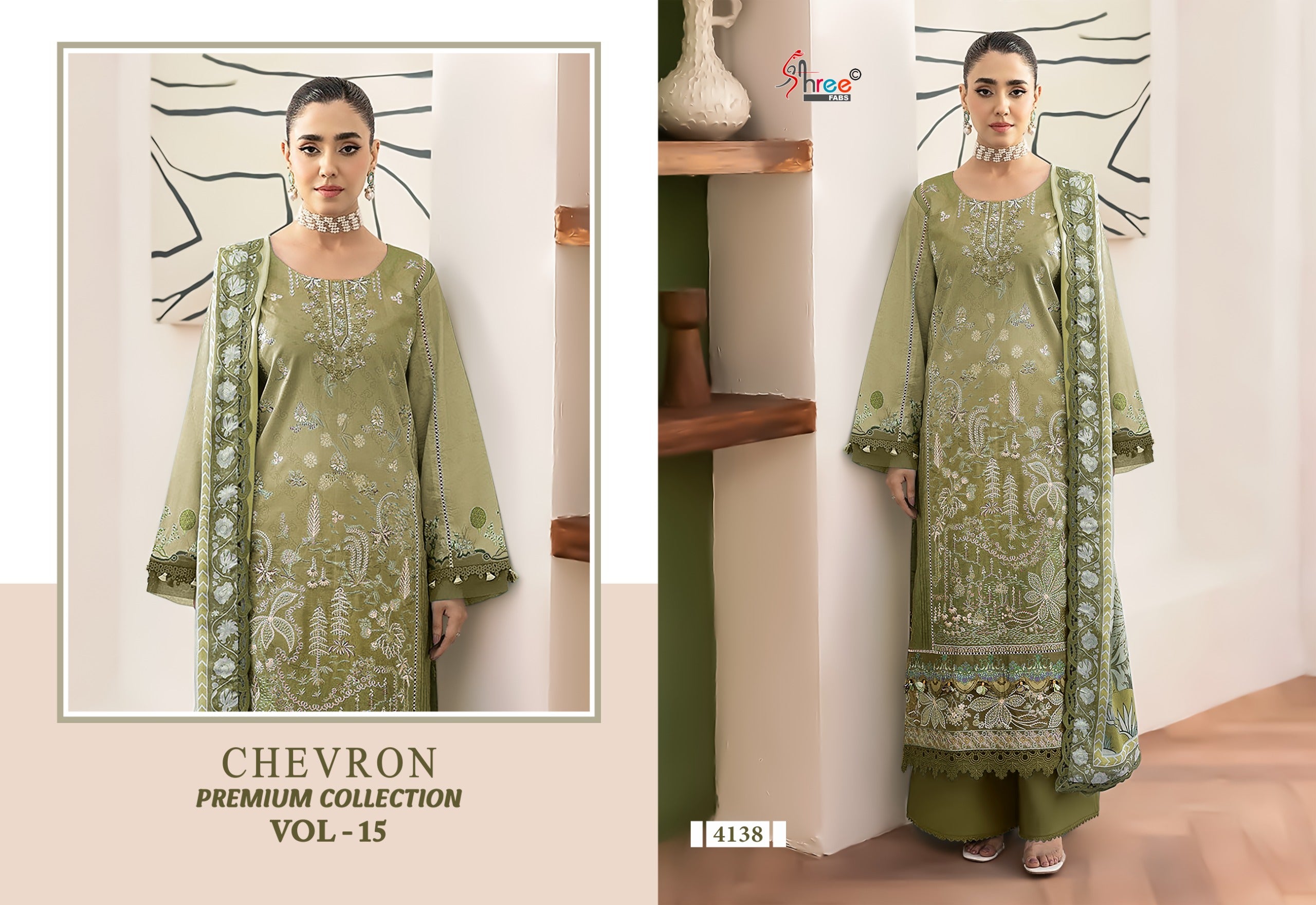 Shree Chevron Premium Collection Vol 15 Chiffon Dupatta Pakistani Suit