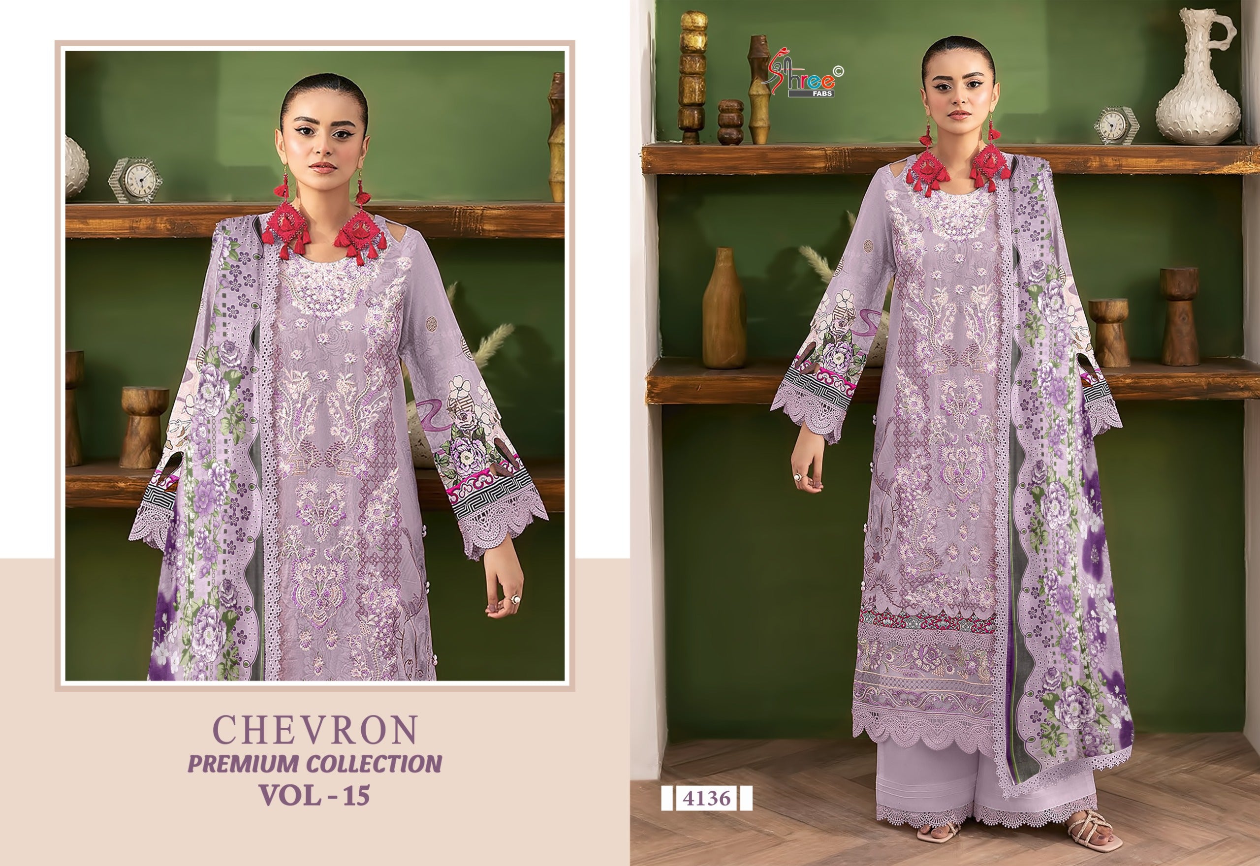 Shree Chevron Premium Collection Vol 15 Chiffon Dupatta Pakistani Suit
