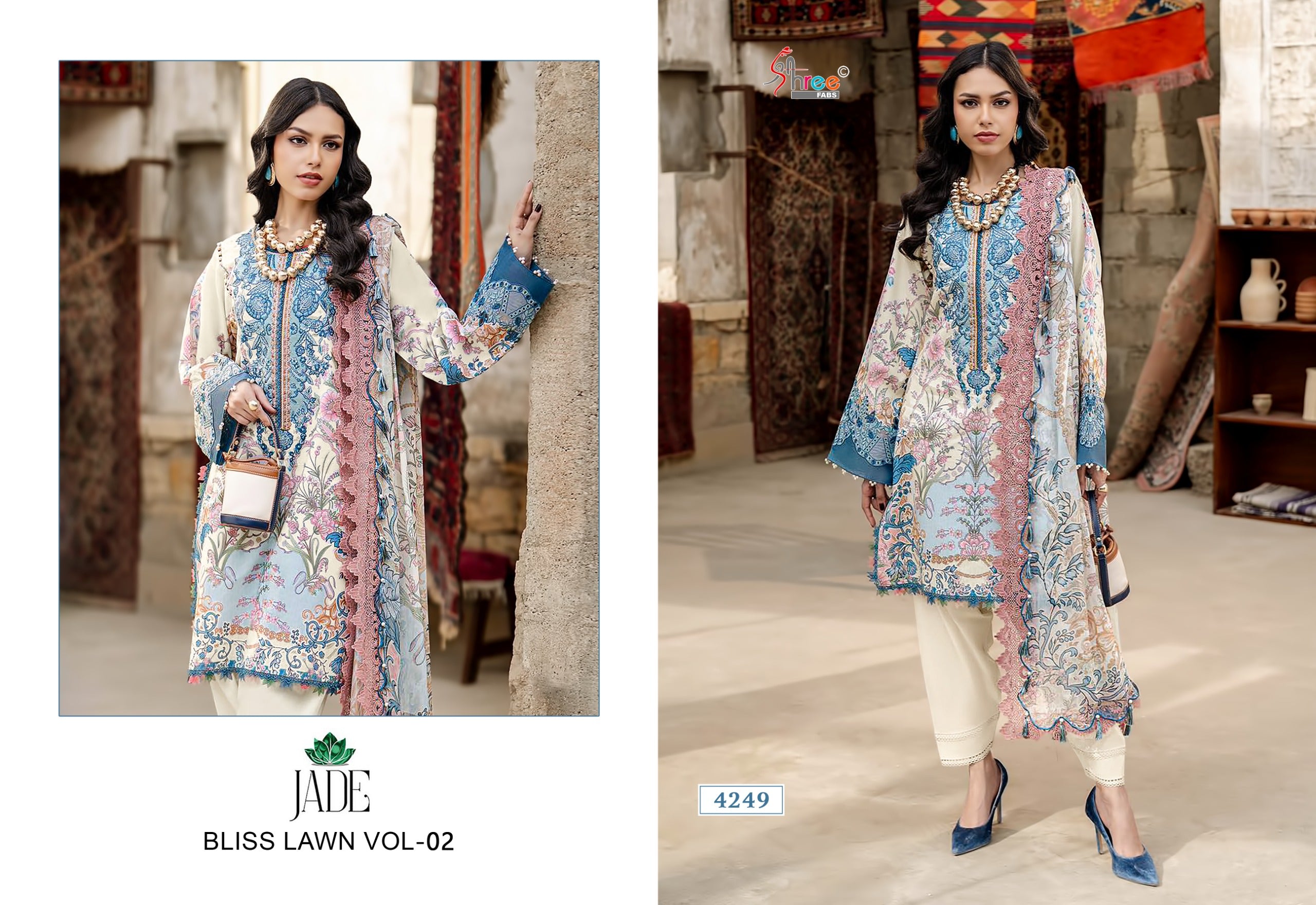 Shree Jade Bliss Lawn Vol 2 Chiffon Dupatta Cotton Printed Salwar Kameez