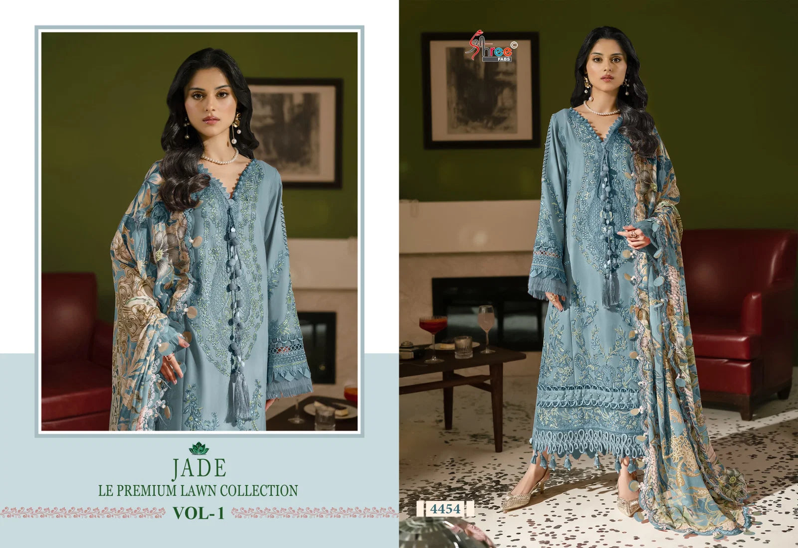 Shree Jade Le Premium Lawn Collection Vol 1 Chiffon Dupatta Cotton Salwae Kameez