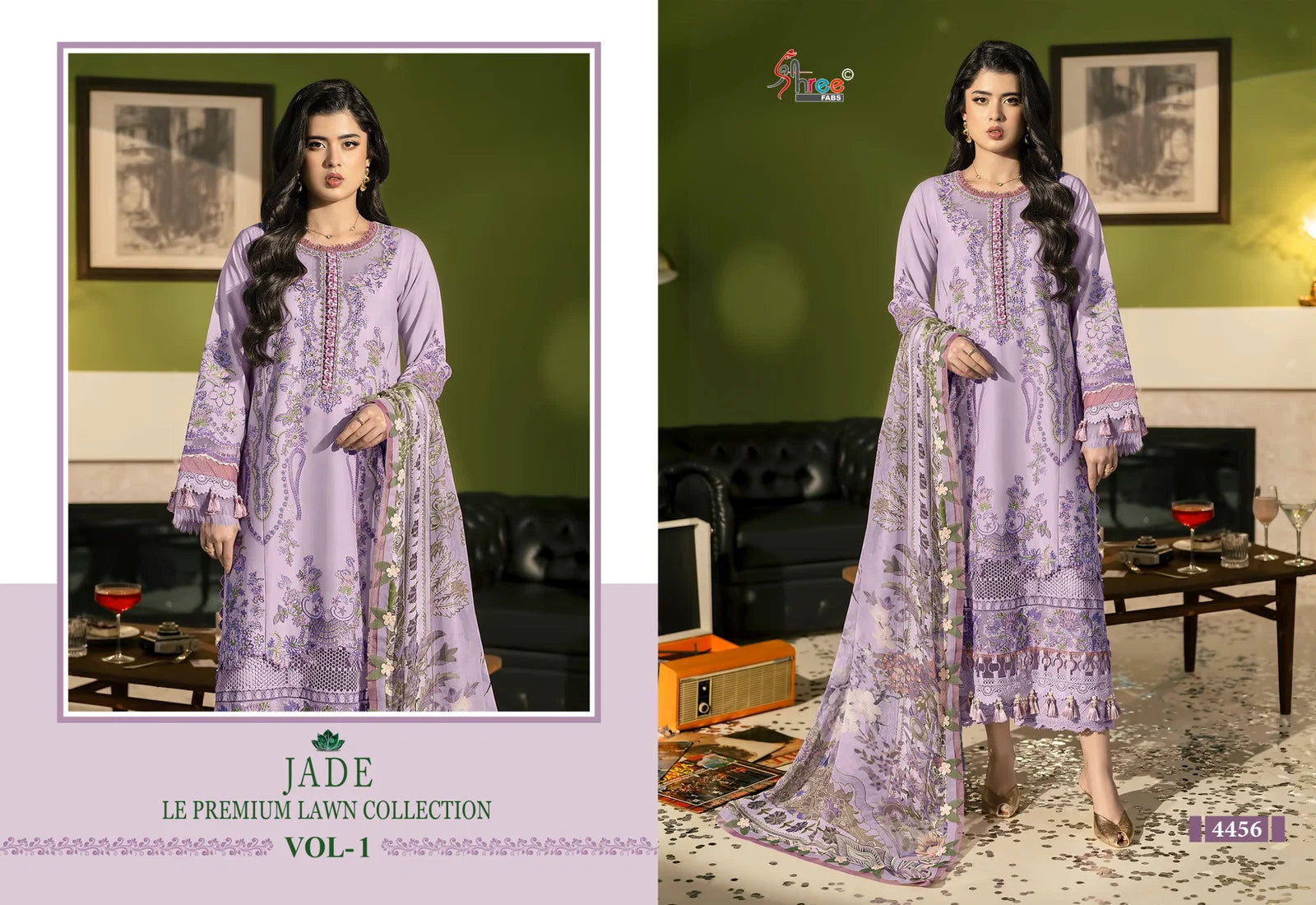 Shree Jade Le Premium Lawn Collection Vol 1 Chiffon Dupatta Cotton Salwae Kameez