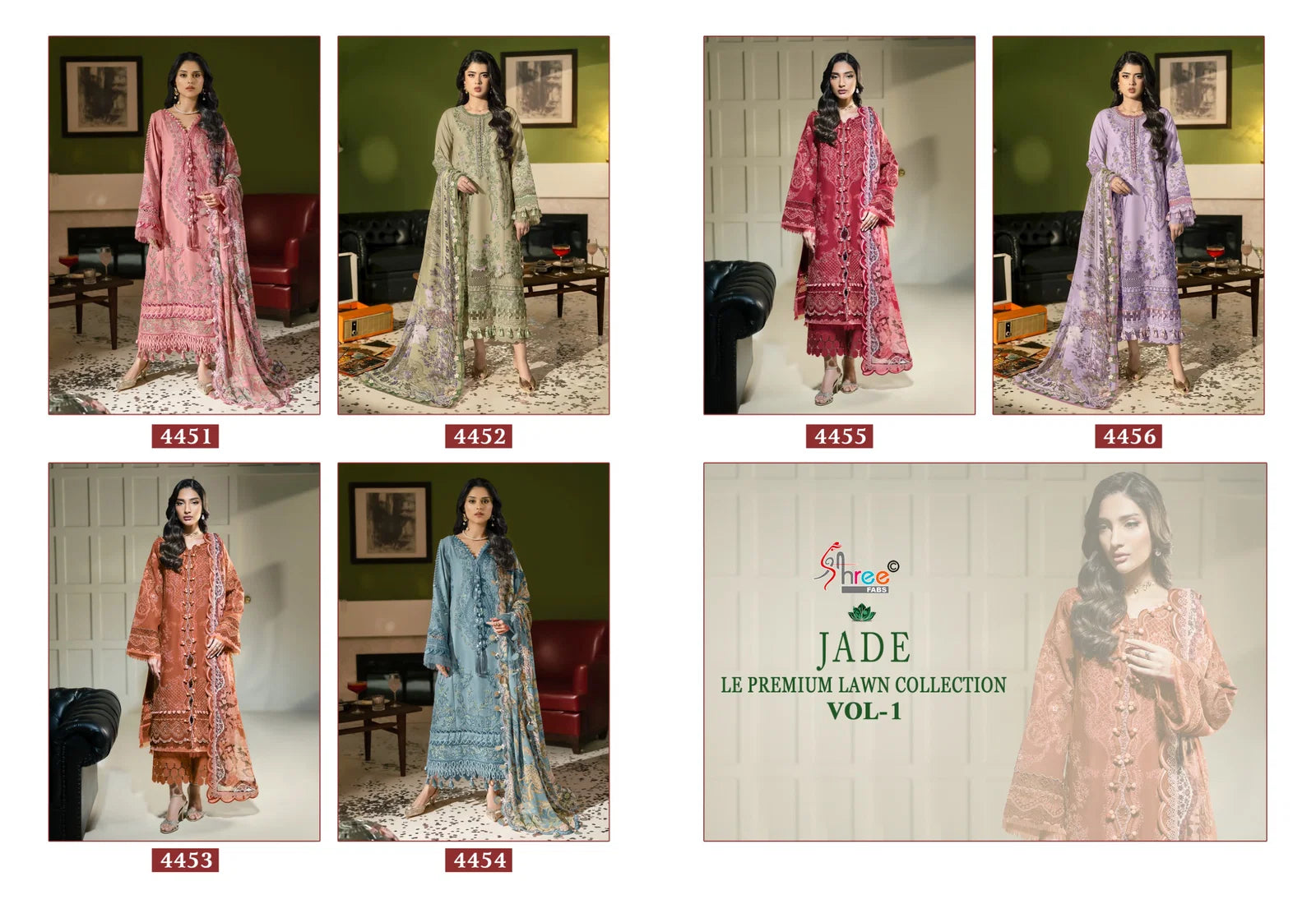 Shree Jade Le Premium Lawn Collection Vol 1 Chiffon Dupatta Cotton Salwae Kameez