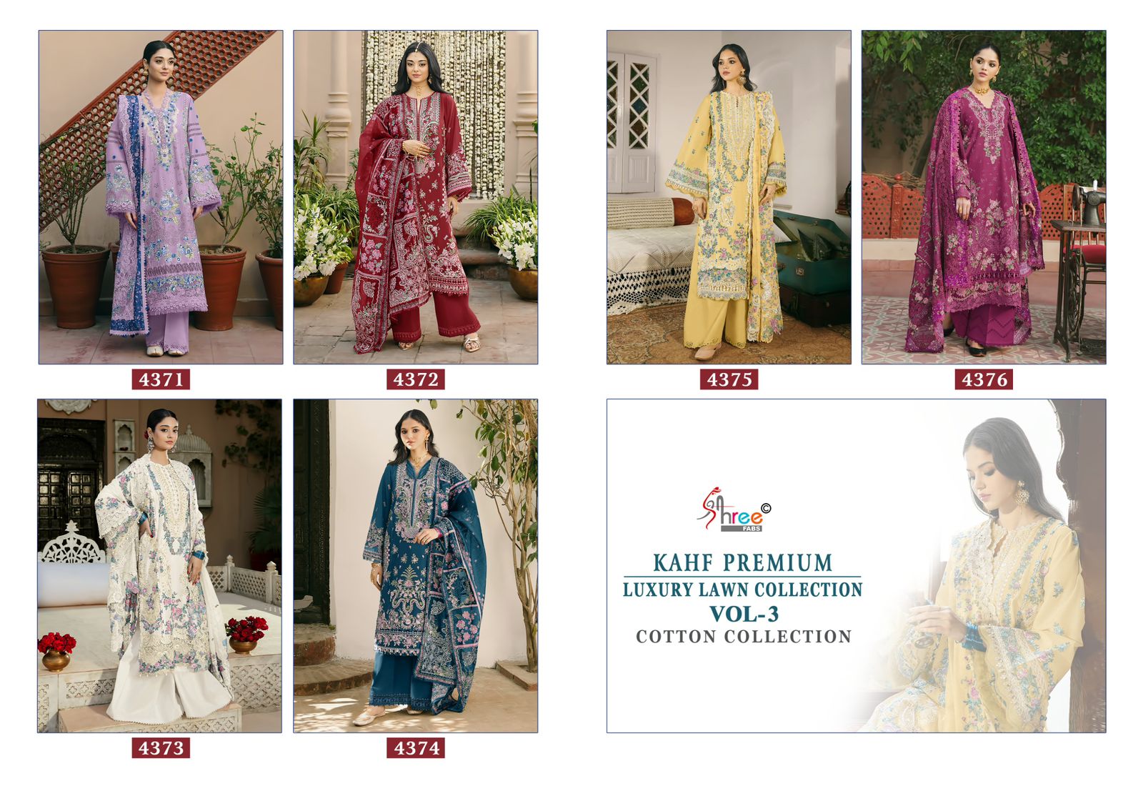 Shree Kahf Luxury Lawn Collection Vol 3 Cotton Dupatta Cotton Salwar Suit Collection