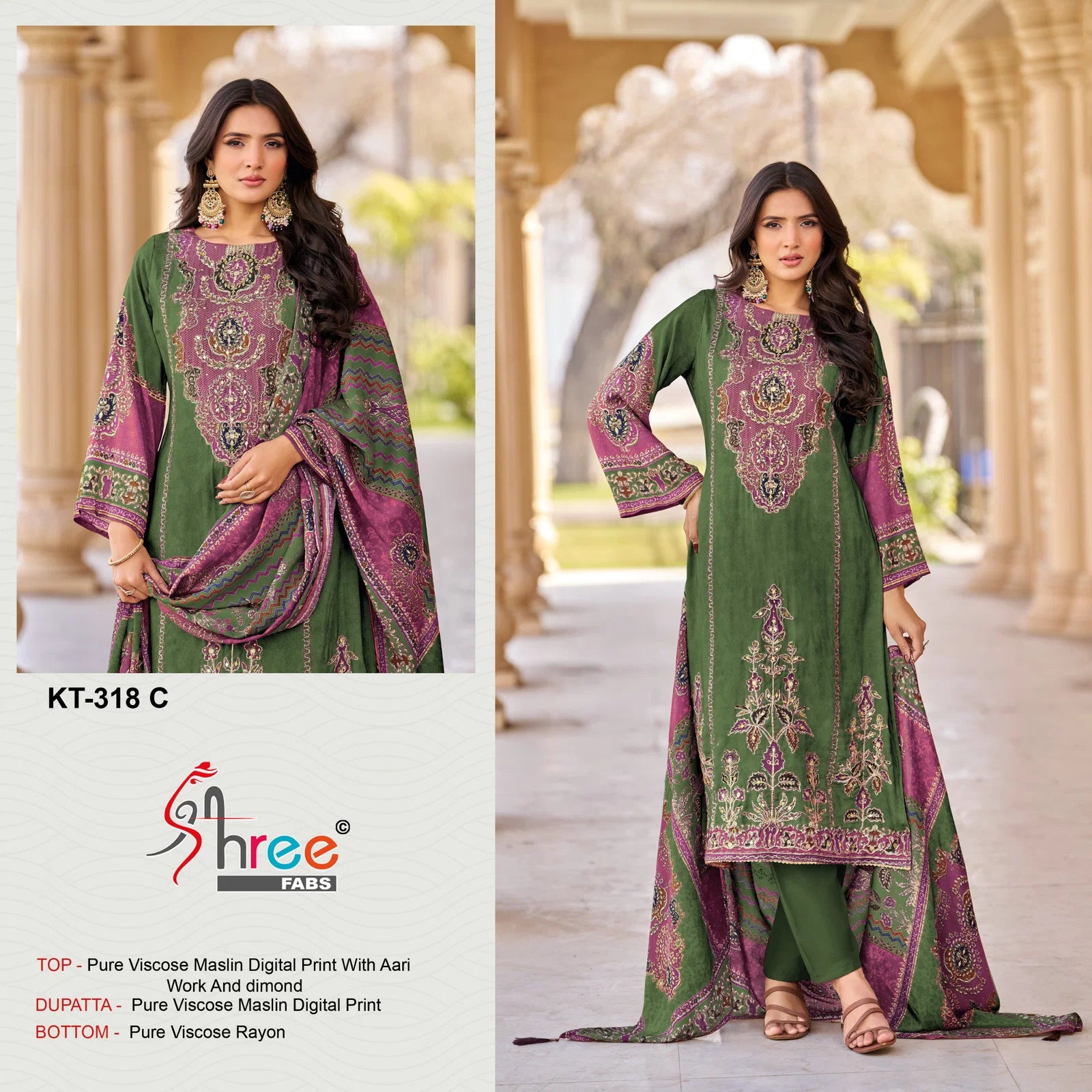 Shree Kt 318 B And C Viscose Maslin Digital Printed Salwar Kameez Collection