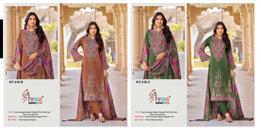 Shree Kt 318 B And C Viscose Maslin Digital Printed Salwar Kameez Collection