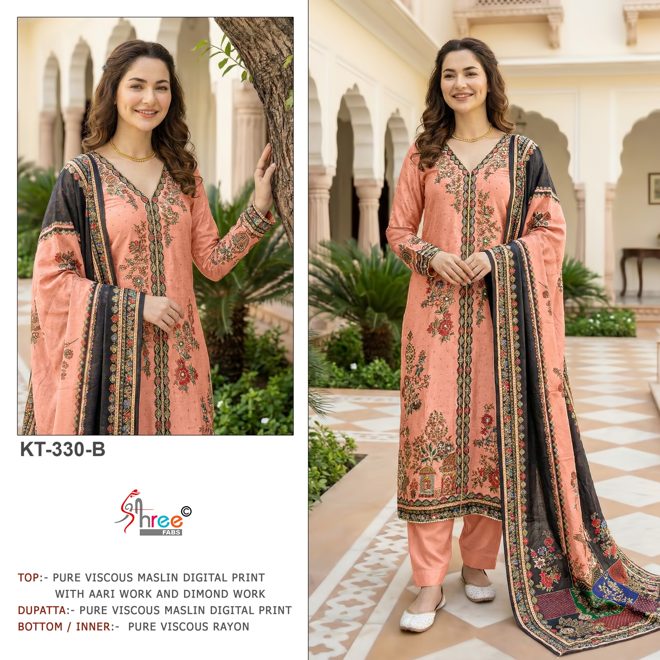 Shree Kt 330 Pure Musline With Diamond Work Salwar Kameez