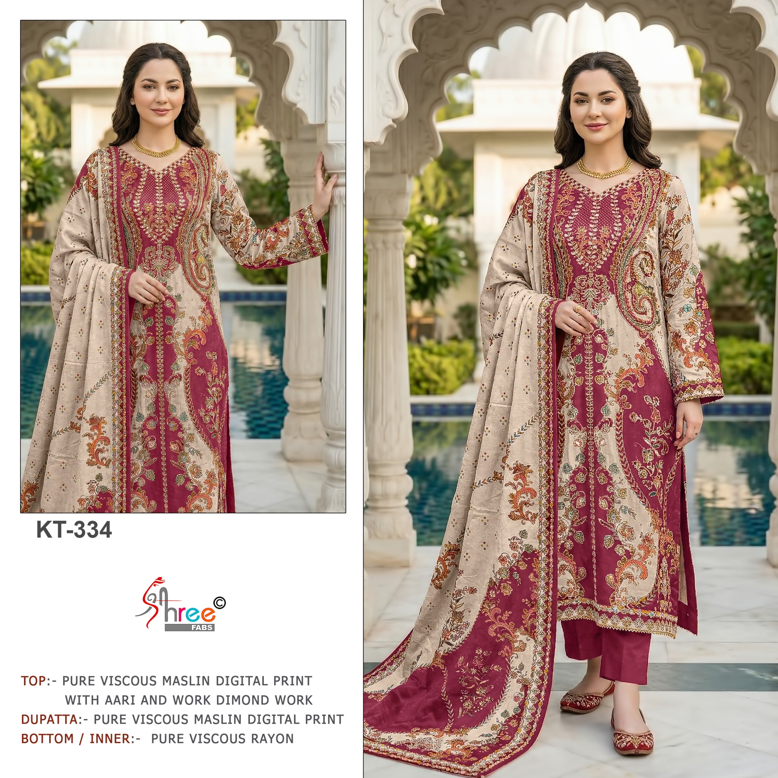 Shree Kt 334 Viscose Maslin Digital Printed Salwar Kameez