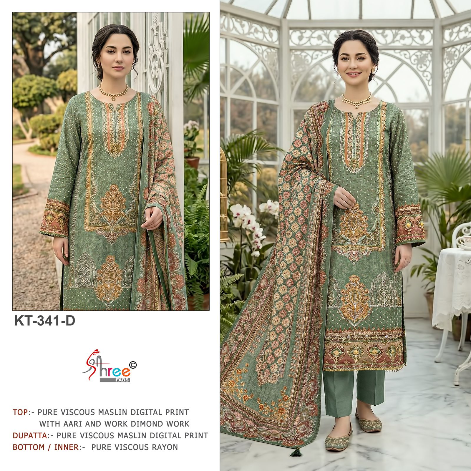 Shree Kt 341 Viscose Maslin Digital Printed Salwar Kameez