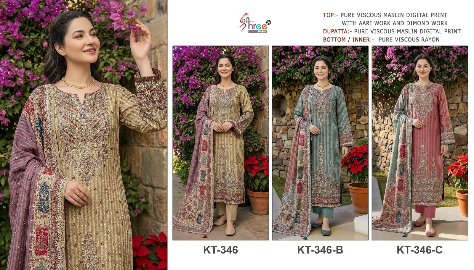 Shree Kt 346 Viscose Maslin Digital Printed Salwar Kameez