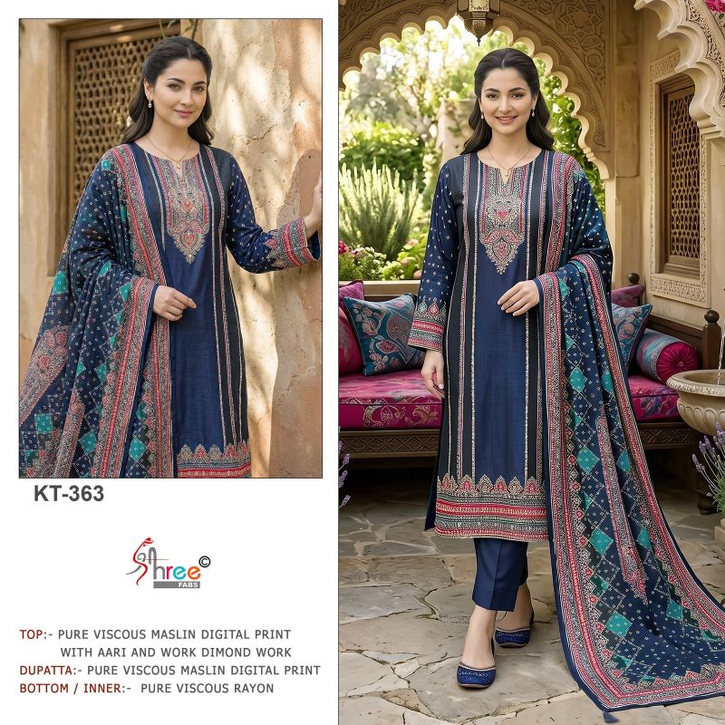 Shree Kt 363 Viscose Maslin Handwork Salwar Kameez