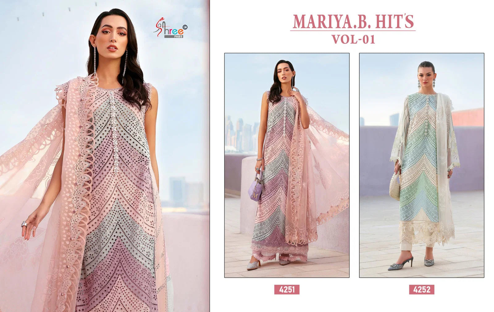 Shree Maria B Hits Vol 1 Chiffon Dupatta Cotton Embroidered Salwar Kameez