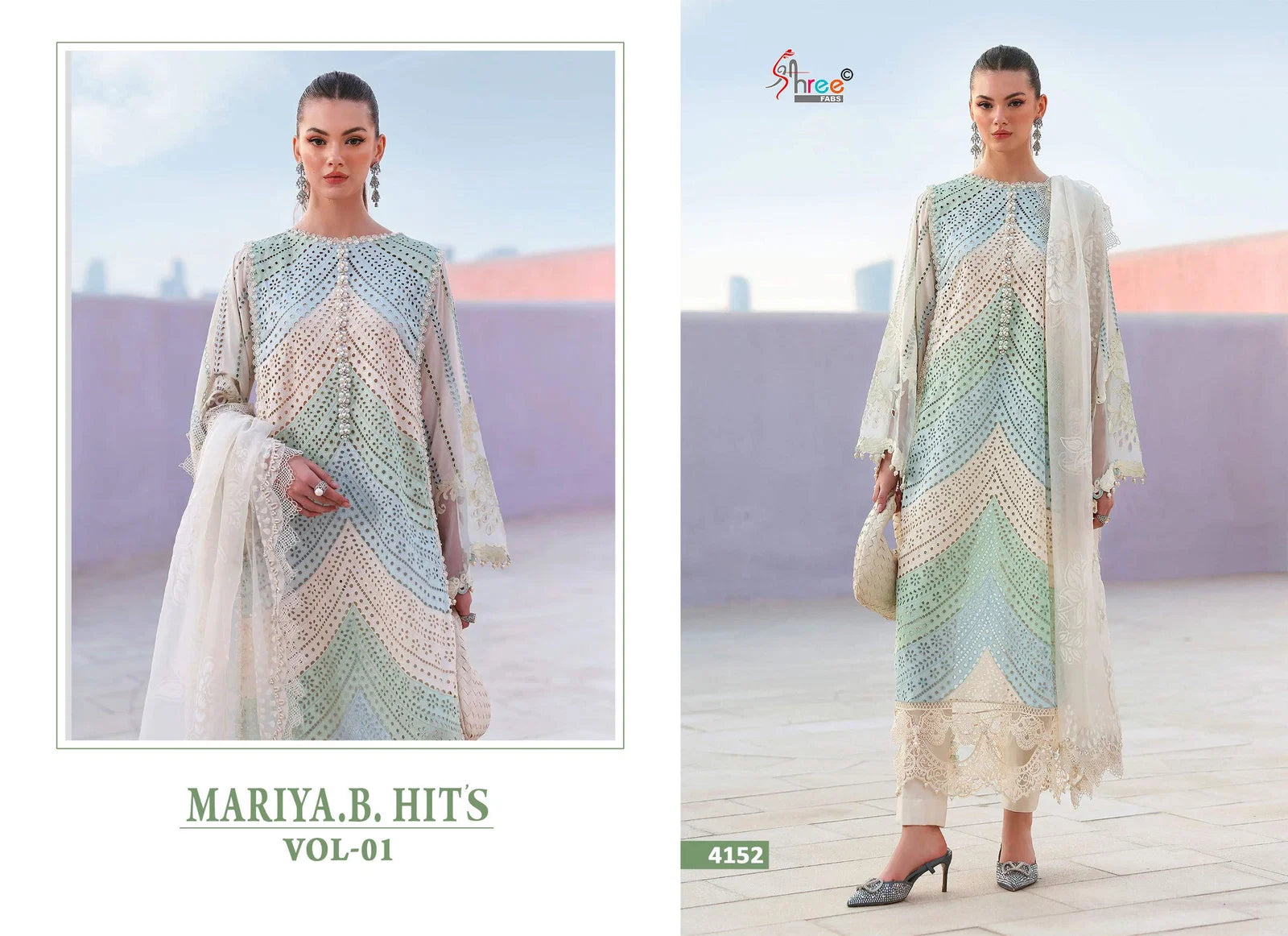 Shree Maria B Hits Vol 1 Chiffon Dupatta Cotton Embroidered Salwar Kameez