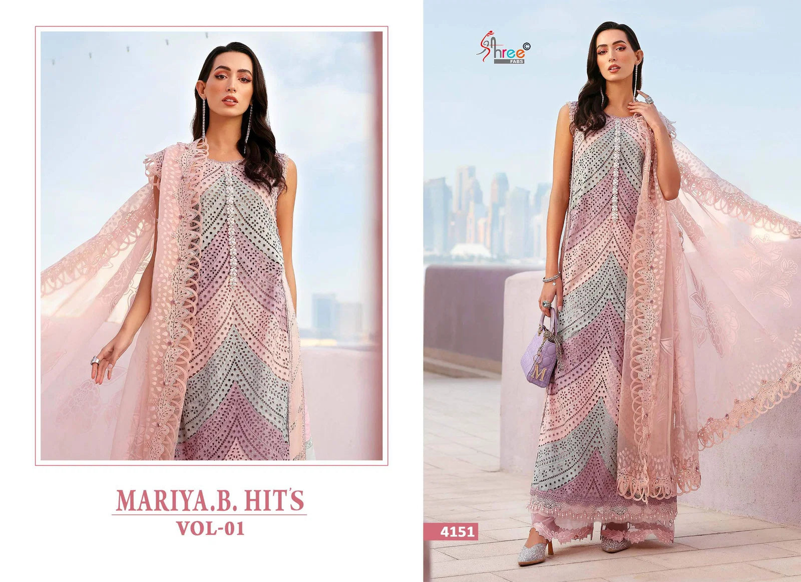 Shree Maria B Hits Vol 1 Chiffon Dupatta Cotton Embroidered Salwar Kameez
