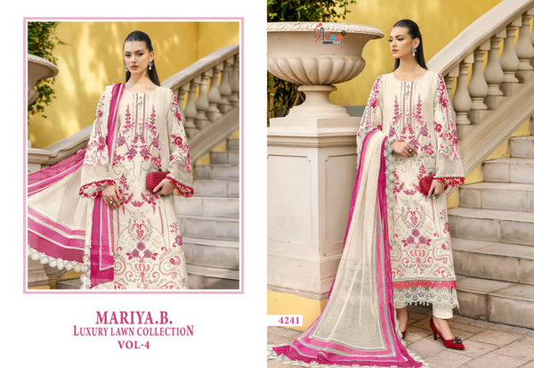 Shree Maria B Luxury Lawn Collection Vol 4 Chiffon Dupatta Cotton Embroidered Pakisatni Salwar Kameez