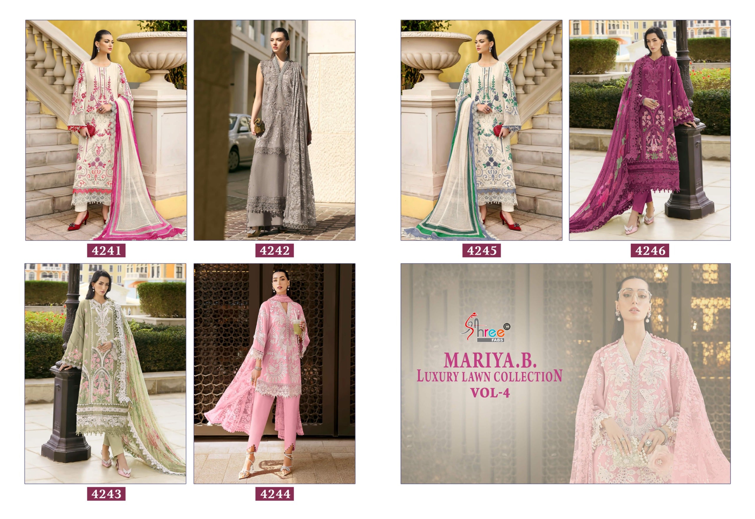 Shree Maria B Luxury Lawn Collection Vol 4 Cotton Dupatta Cotton Embroidered Pakisatni Salwar Kameez
