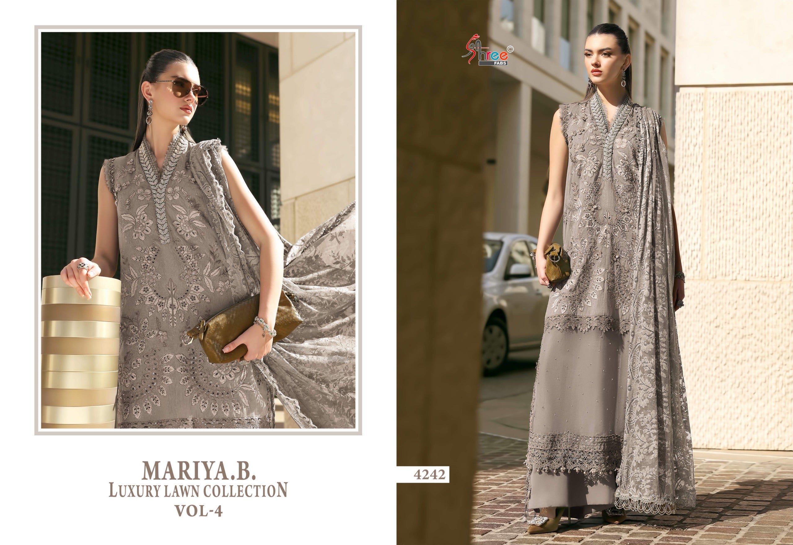 Shree Maria B Luxury Lawn Collection Vol 4 Chiffon Dupatta Cotton Embroidered Pakisatni Salwar Kameez