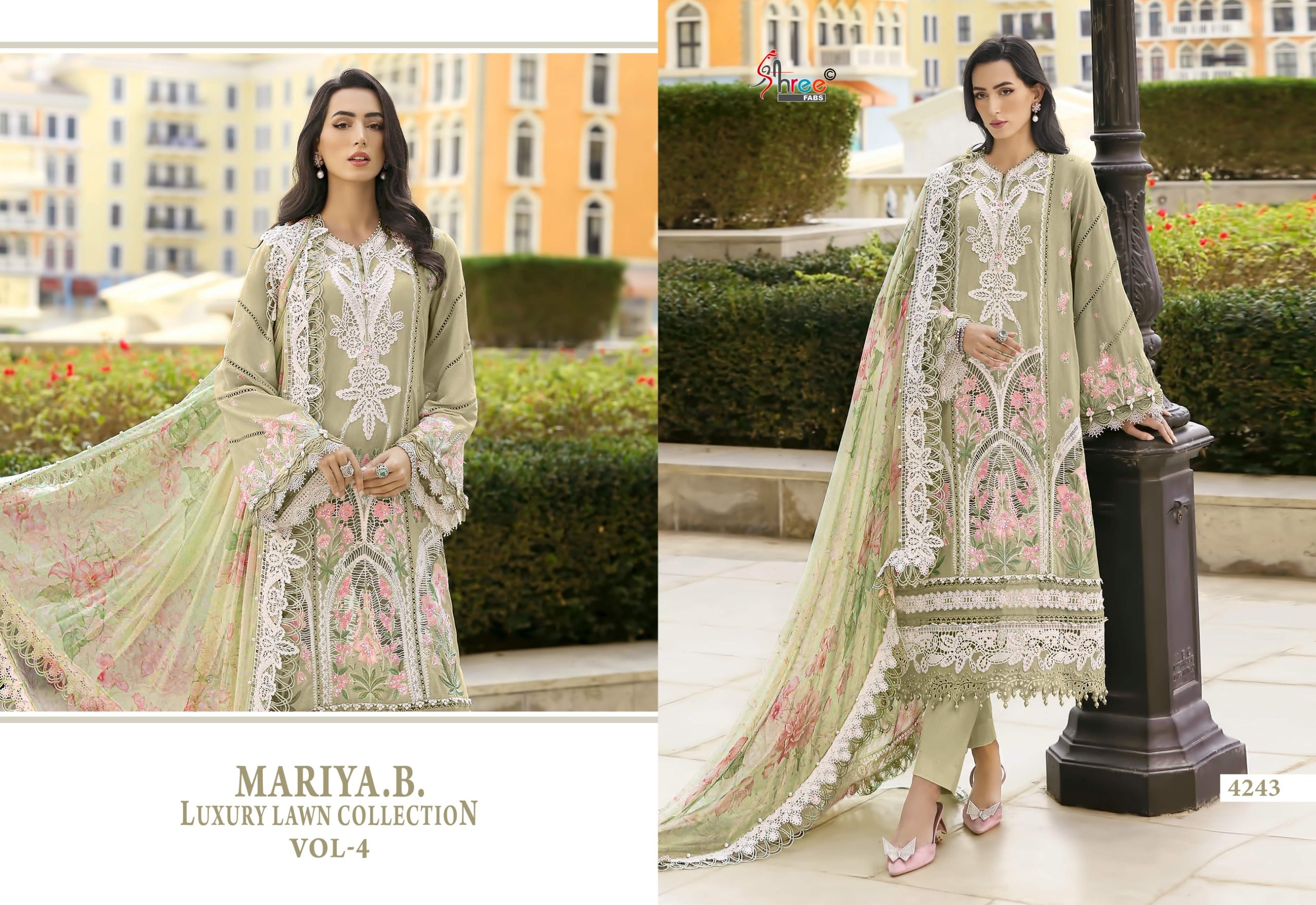 Shree Maria B Luxury Lawn Collection Vol 4 Chiffon Dupatta Cotton Embroidered Pakisatni Salwar Kameez