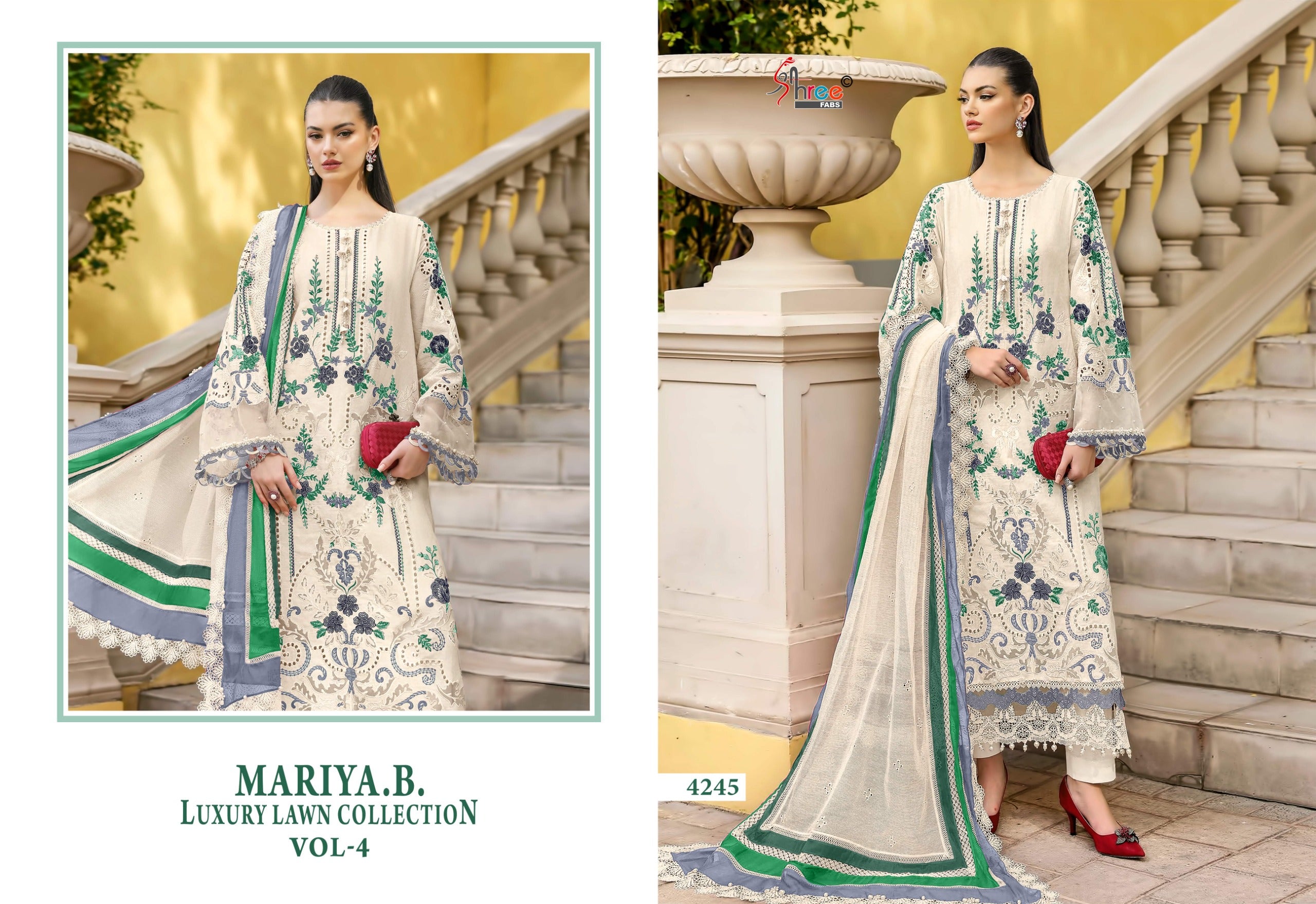 Shree Maria B Luxury Lawn Collection Vol 4 Cotton Dupatta Cotton Embroidered Pakisatni Salwar Kameez