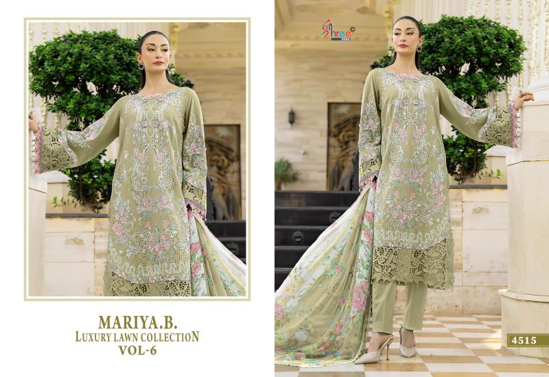 Shree Mariya B Luxury Lawn Collection Vol 6 Chiffon Dupatta Cotton Embroidered Salwar Kameez