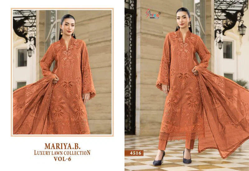 Shree Mariya B Luxury Lawn Collection Vol 6 Chiffon Dupatta Cotton Embroidered Salwar Kameez