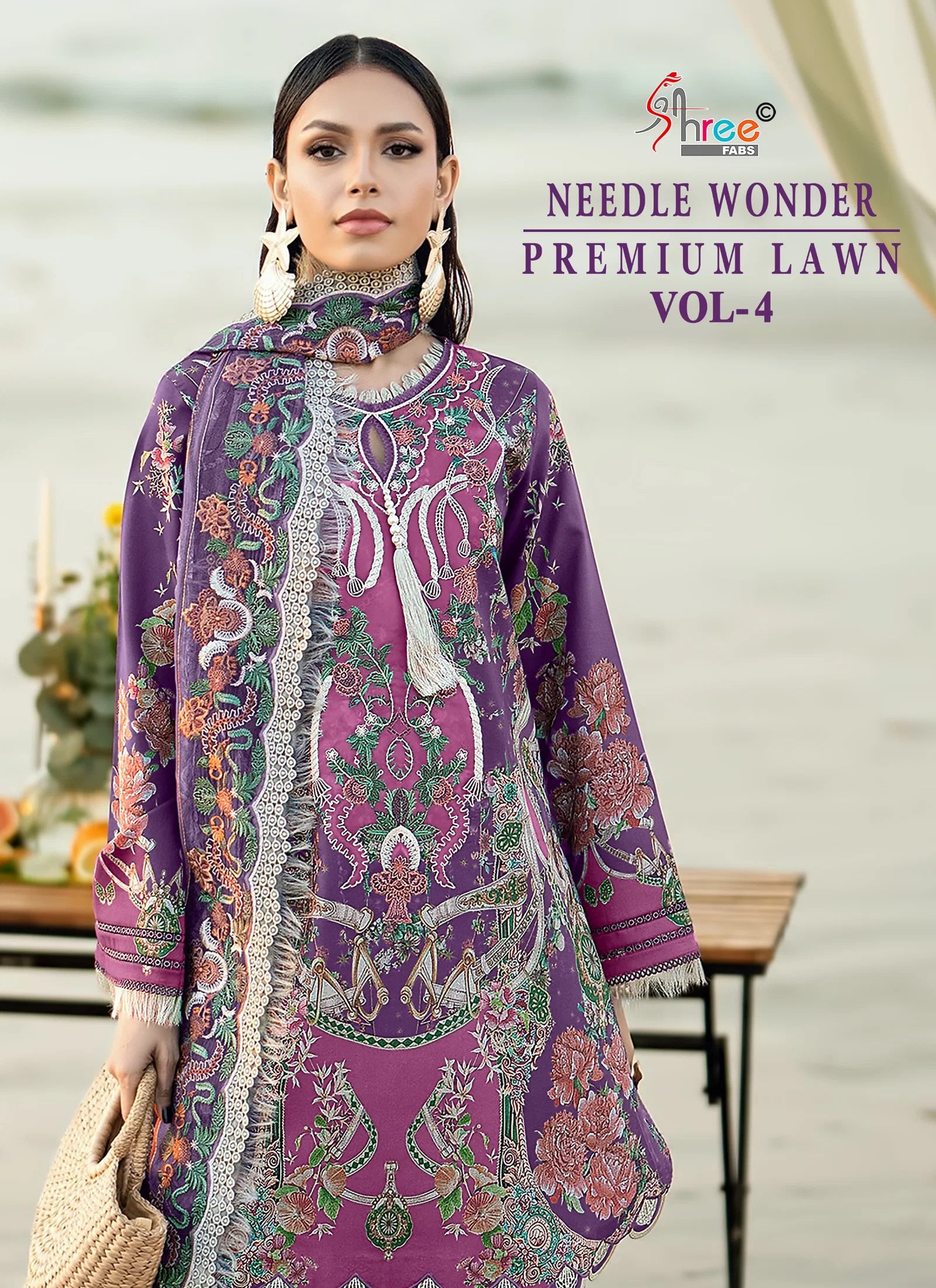 Shree Needle Wonder Premium Lawn Vol 4 Chiffon Dupatta Cotton Pakistani Suits